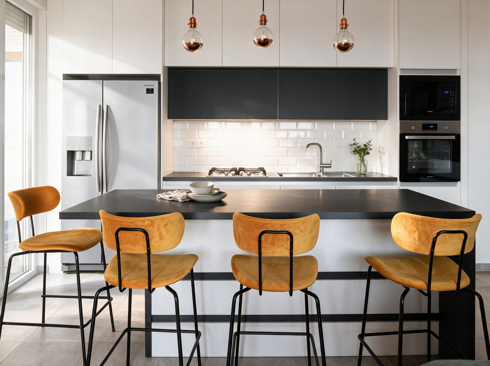 Kitchen with an island.